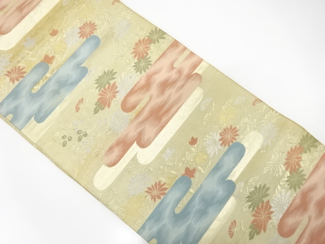 JAPANESE KIMONO / ANTIQUE FUKURO OBI / SILK / WOVEN EGASUMI & KIKU